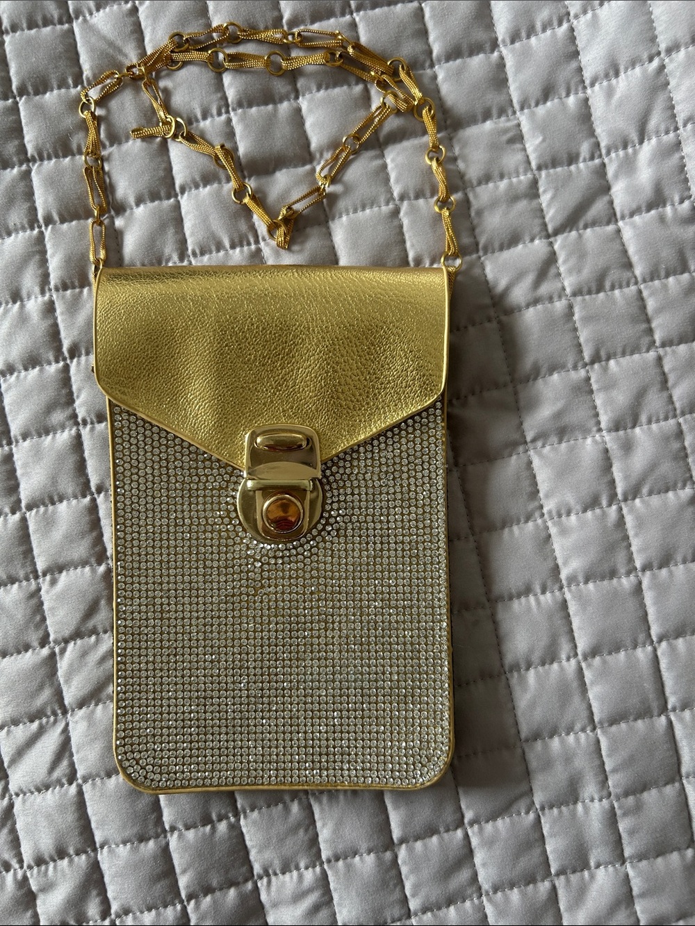 Gold Crystal Chain Crossbody Phone or evening Bag - Unbranded